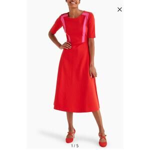 NWT Boden Emily Ponte Fit & Flare Midi Dress | Red Colorblock | Preppy Mod | 6
